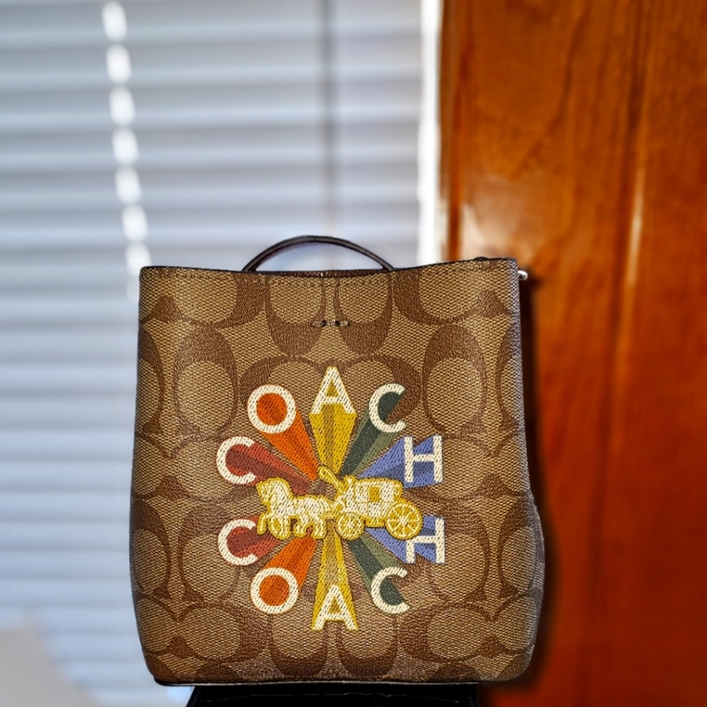 Coach Mini Town Bucket Signature Radical Rainbow